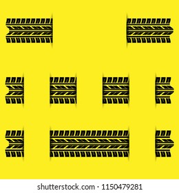 Three tire tracks with place for text isolated on yellow background