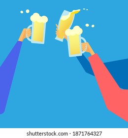 The three are toasting with beer