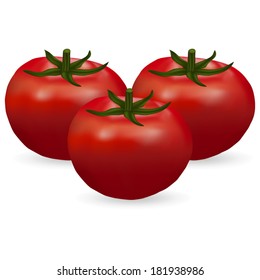 three tomato isolated on white background