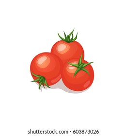 Three tomatoes isolated on white background.