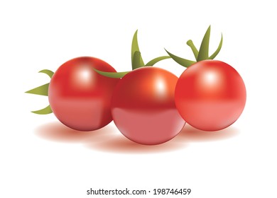 Three tomatoes isolated white background.