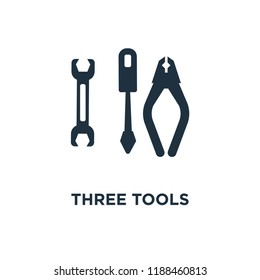 Three Tools icon. Black filled vector illustration. Three Tools symbol on white background. Can be used in web and mobile.