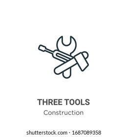 Three tools outline vector icon. Thin line black three tools icon, flat vector simple element illustration from editable construction concept isolated stroke on white background