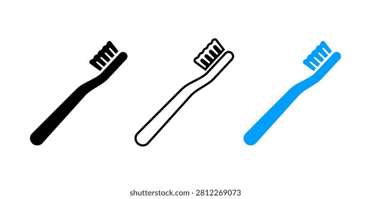 Three toothbrushes in black white and blue colors with soft bristles isolated on transparent background showing dental hygiene tools for everyday use