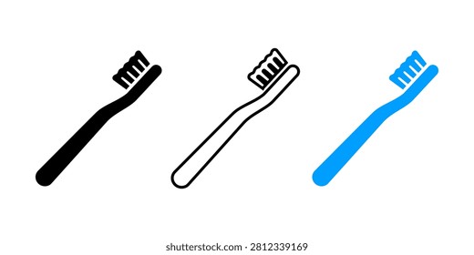 Three toothbrushes in black white and blue colors with soft bristles arranged side by side isolated on transparent background without any additional elements visible