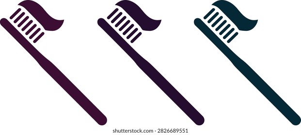 Three toothbrushes with different colored bristles standing upright