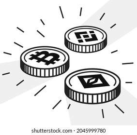 Tres monedas de criptomoneda de mayor valor. Ilustración del vector
