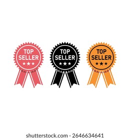 Three Top Seller Award Badges Red Black Orange Ribbons