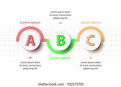 Three topics Colorful 3D paper circle on timeline for website presentation cover poster vector design infographic illustration concept