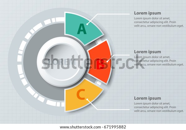 3つのトピックのカラフルな半円グラフ3d用紙と ウェブサイトのプレゼンテーション用の円が ポスターベクター画像デザインインフォグラフィックイラスト コンセプトをカバーしています のベクター画像素材 ロイヤリティフリー