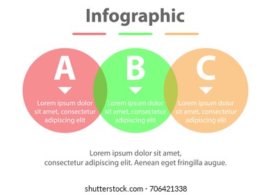 Three topics simple Colorful translucent circle in sequence timeline for presentation cover poster vector design infographic illustration concept