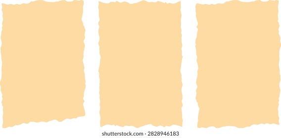 Three torn paper sheets with vintage texture and ragged uneven edges
