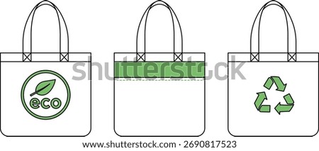 Three tote bags with eco friendly symbols and designs shopping bag reusable bag