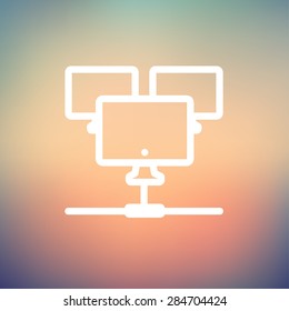 Three touchscreen devices icon thin line for web and mobile, modern minimalistic flat design. Vector white icon on gradient mesh background.