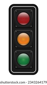 Three Traffic Lights with all three colors on. Realistic vector illustration isolated on white background. 3D EPS10.