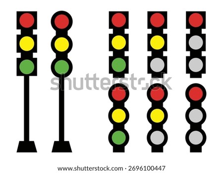 Three Traffic Lights in Vibrant Colors of Red, Yellow, and Green set of traffic lights, Traffic light sign icon vector.
