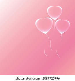 three transparent balloons in the shape of hearts, place for text. Colorful pink wallpapers suitable for Valentine days or wedding invitation.