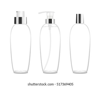 Three transparent cosmetic tubes. Vector