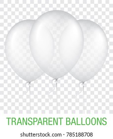 Three transparent white vector balloons, isolated on background. Realistic balloons illustration for party, celebration, festival, birthday or branding design decoration.