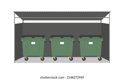 Three trash cans under the roof on a white background