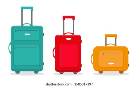 Three travel suitcases isolated on the white background. Vector illustration.