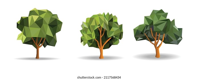 Three tree polygon icons set, can use for gaming icons