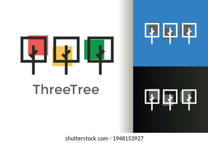 Three tree small colorful with line ecology park logo company, logo vector template design. Ready to use, easy for edit.