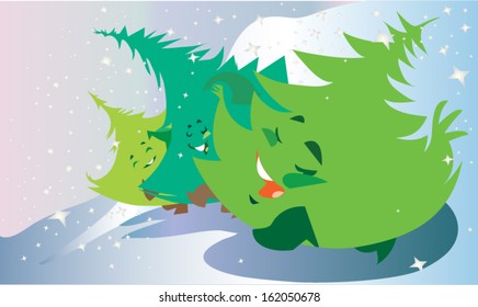 three trees dancing in the snow