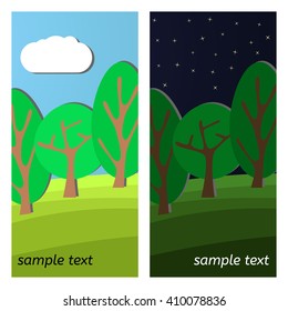 Three Trees. Day and Night on a Clearing in the Forest.