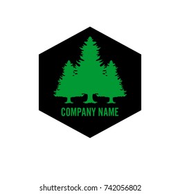 Three trees in a hexagon represents camp site, camp sign or outdoor activity