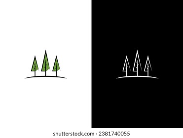 three trees illustration logo modern