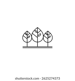 Diseño de logotipo de tres árboles en estilo de diseño de arte de línea
