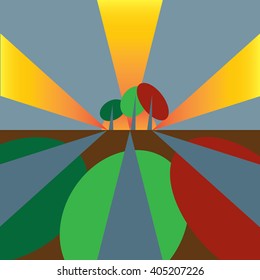 three trees with long shadows in dusk