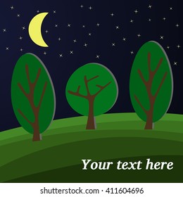 Three Trees. The Moon Lights on a Clearing in the Forest.
