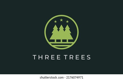 Three Trees Nature Logo Design With Circles Around , Vector Template