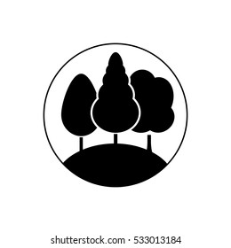 Three trees on a hill  circle vector icon 