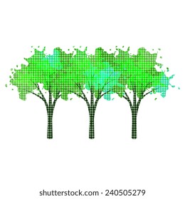 Three trees with paint drops