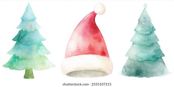 Three trees with a red hat on top of them. The hat is placed on top of the trees, giving them a festive and cheerful appearance