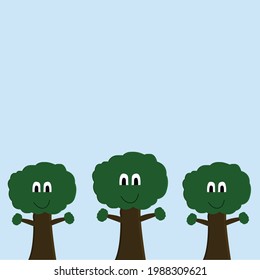 Three trees with smiling face on celestial background