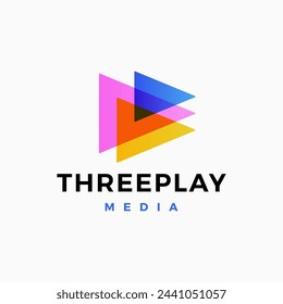Three Triangle Play Logo Colorful Gradient vector icon illustration