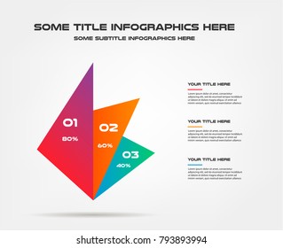Three triangles of percentage infographics. Element of chart, graph, diagram with 3 options - parts, processes, timeline. Vector business template for presentation, workflow layout, annual report