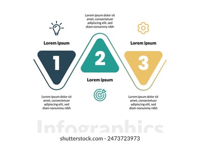 Three Triangles Representing Business Vision Features, Simple infographic design template. Flat vector illustration for presentation.


