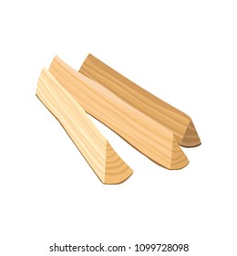 Three triangle-shaped logs. Firewood for bonfire. Organic material, natural texture. Colorful flat vector design