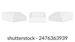 Three Triangular Display Boxes, Front And Side View, Isolated On White Background. Vector Illustration