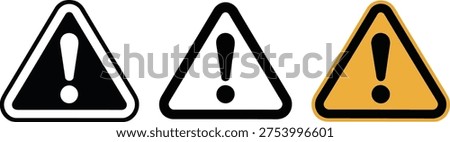 Three triangular warning signs with different color backgrounds and black exclamation symbols Vector