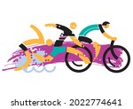 Three Triathlon Racers.
Expressive dynamic drawing Three triathlon athletes on the grunge background. Vector available.