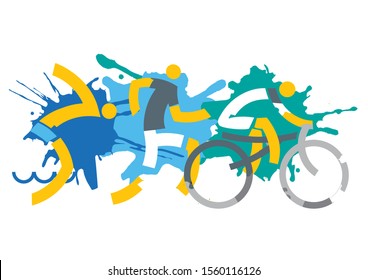 Three Triathlon Racers on splatters background.
Expressive dynamic drawing Three triathlon athletes on the grunge background. Vector available.
