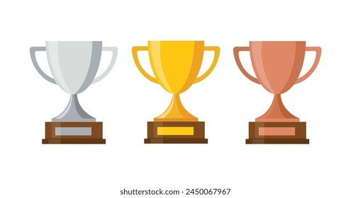 Three trophy with gold and silver, bronze. vector illustration