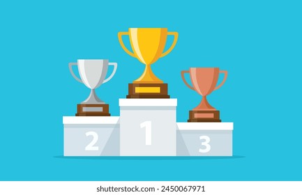 Three trophy with gold and silver, bronze. vector illustration