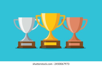 Three trophy with gold and silver, bronze. vector illustration